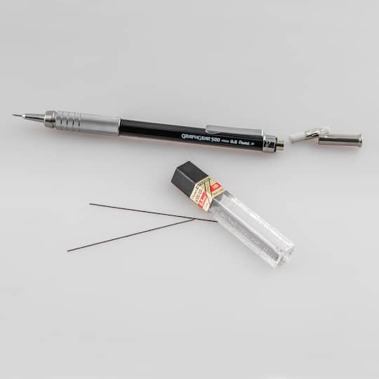Pentel GraphGear™ 500 0.5mm Black Barrel Automatic Drafting Pencils with Lead & Small Block Eraser, 2ct.